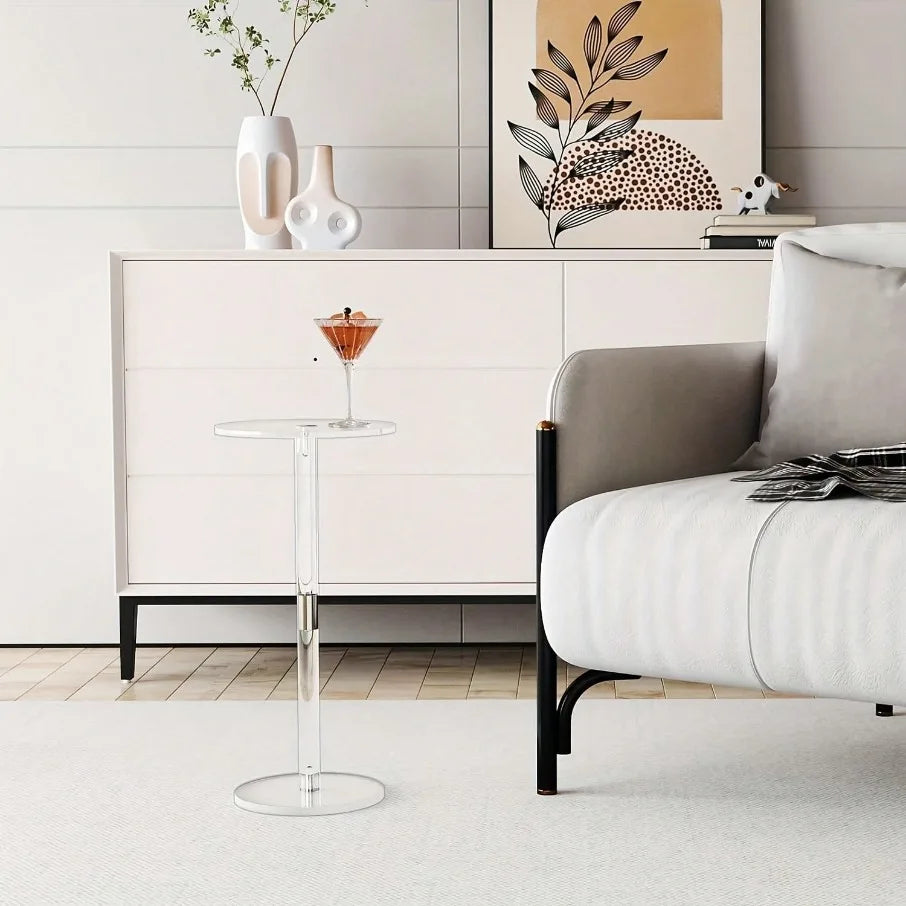 Transparent Tea Table Acrylic Side Small Round Simple Creative Corner Modern Table Space Saving Drink Table for Liveingroom Oasis Select