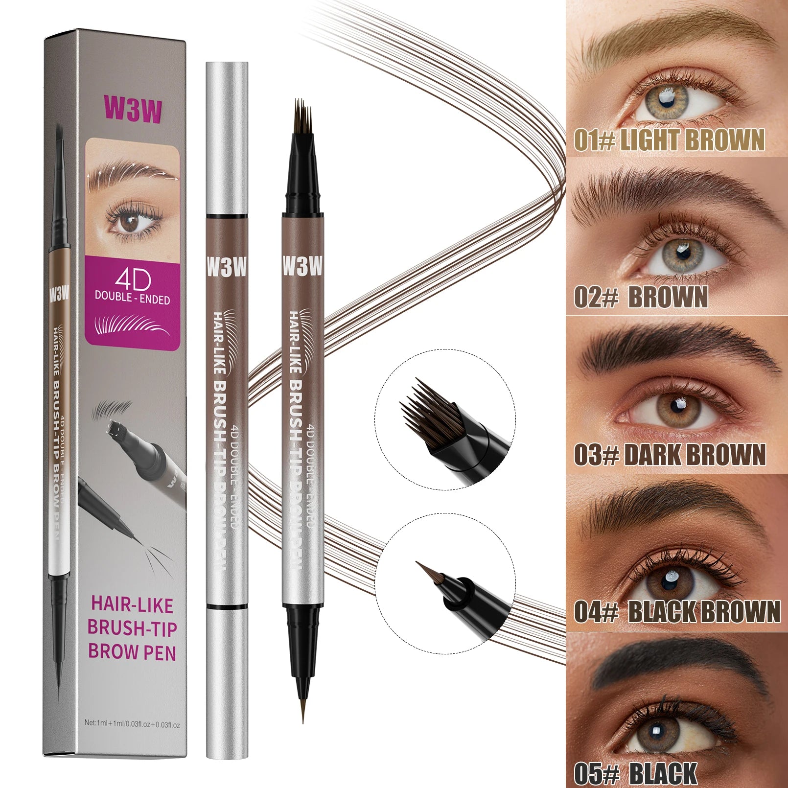 W3W 4D Microblading Eyebrow Pen – 2-in-1 Waterproof Dual-End