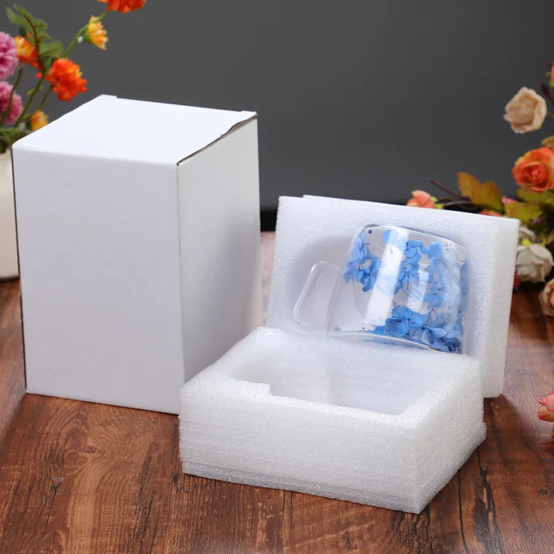 Double-Walled Glass Coffee Cup, Built-In Real Flower Design,Transparent Glass Coffee Cup for Hot & Cold Beverages, Tea, Latte Oasis Select Blue 200ml