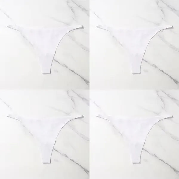 1-4Pcs Ice Silk Seamless Panties For Women Soft Thin Band Thongs Woman Satin Underwear Female Bikini Panties String Tangas Mujer Oasis Select white 4pcs L