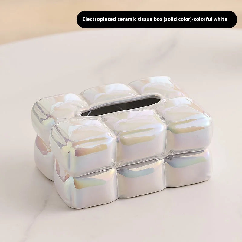 Luxury Chocolate Tissue Box Cover Ceramics Tissue Box High-grade Home Creative Napkins Tissue Holder Livingroom Table Decoration Oasis Select Pearl