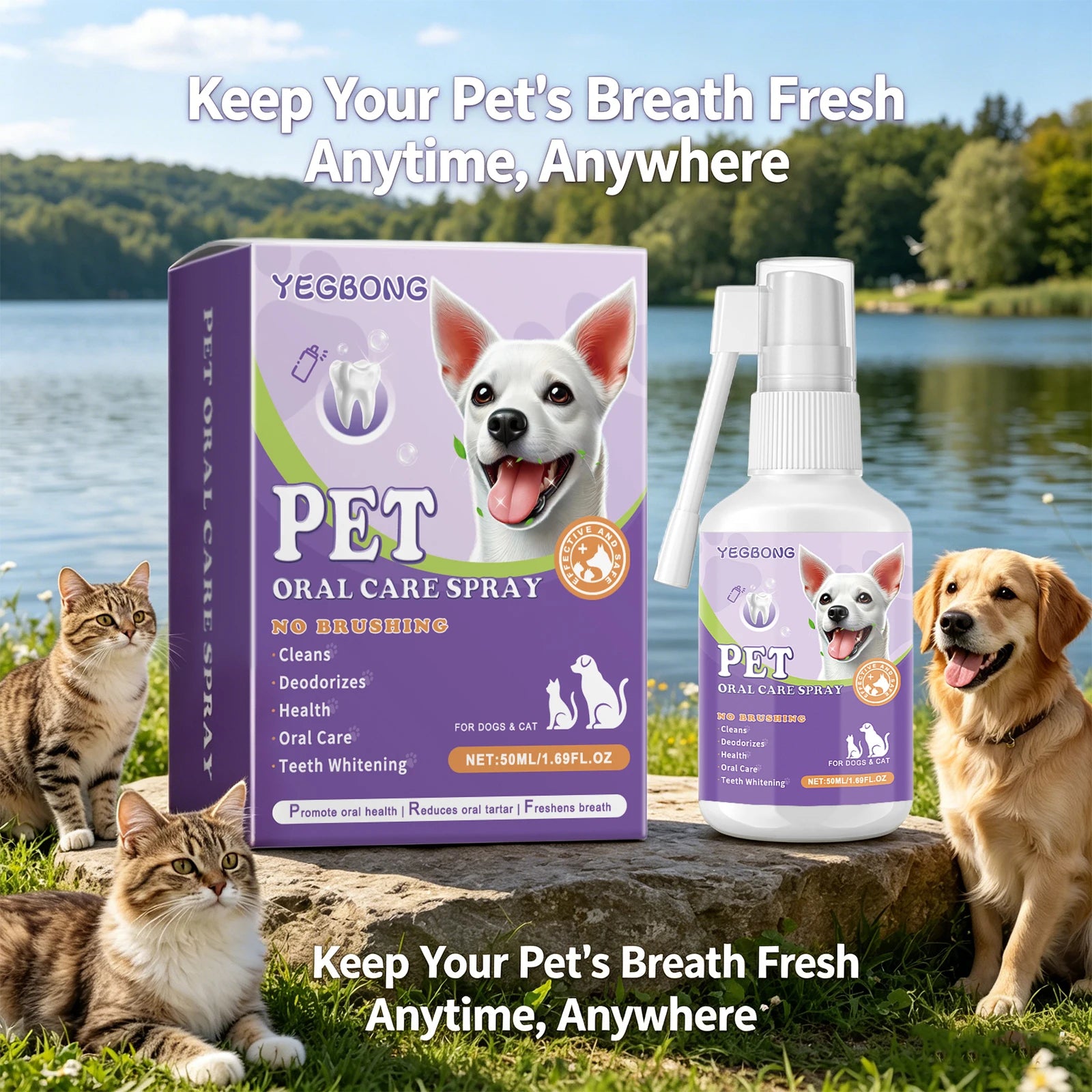 YEGBONG Pet Oral Spray 50ml for Dogs & Cats Bad Breath Treatment Teeth Cleaning Deodorant Dental Care Spray Pet Mouth Freshener Oasis Select Default Title
