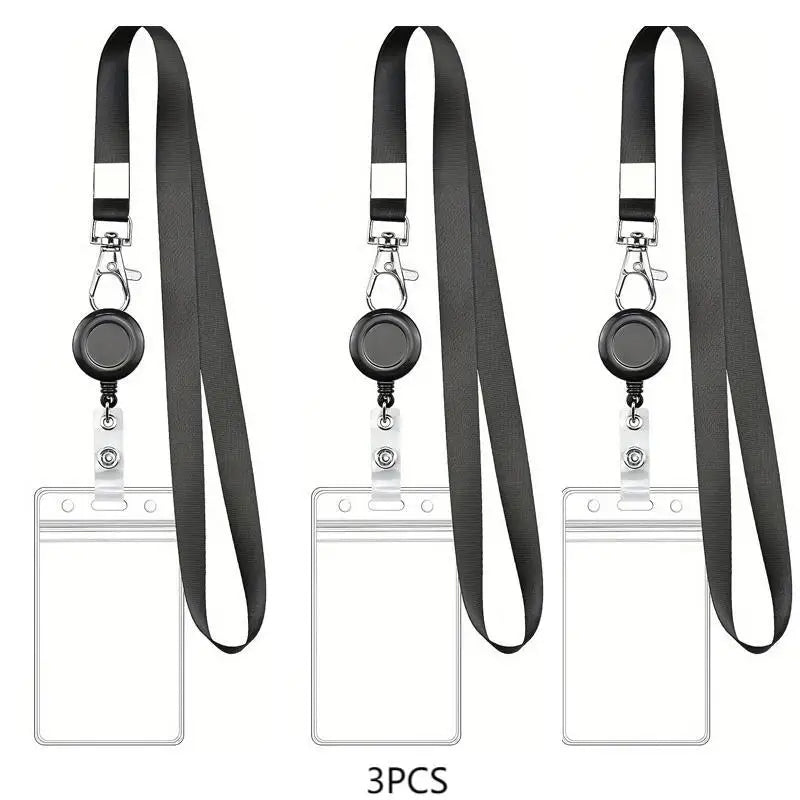 Retractable Badge Reel & Waterproof PVC ID Card Holder 1/2/3 Pk