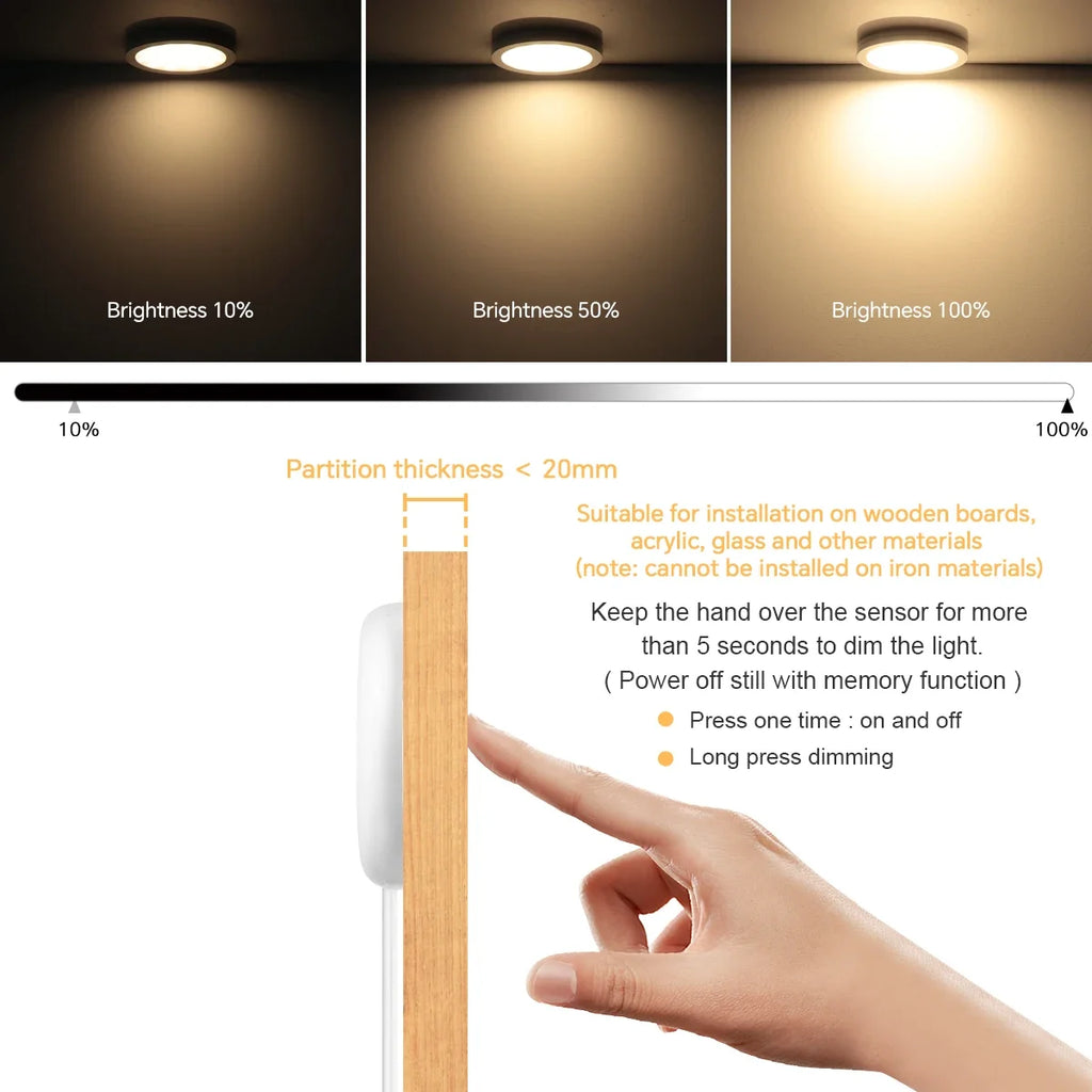 1-10pcs Ceiling Panel Lights with Dimmable Touch Sensor Swtich,5W Puck Light For Cabinet Study Desk Storage Shelf Night Lighting Oasis Select