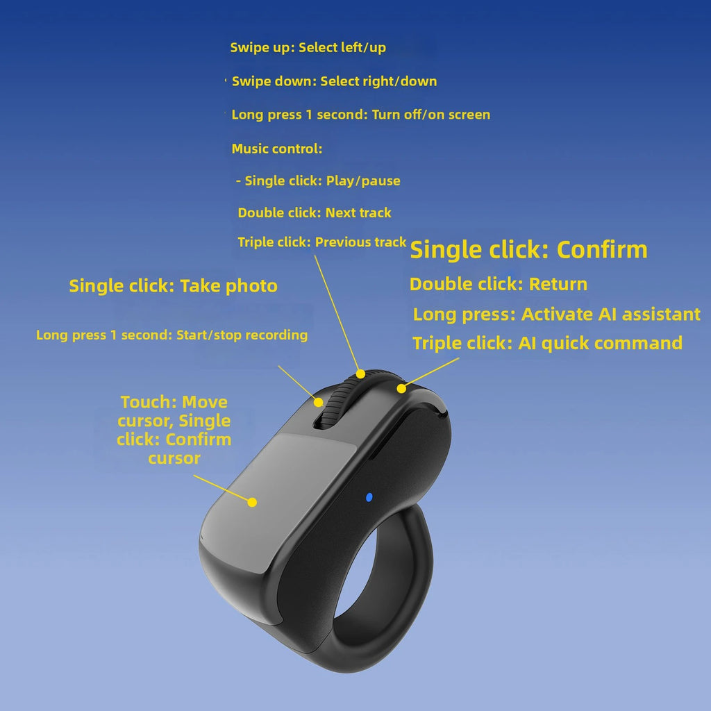 Ring Controller for Rokid AI Smart Glasses Wireless Photo Shutter Page Music Control ABS Black White 3.6x3.2x1.8CM Oasis Select