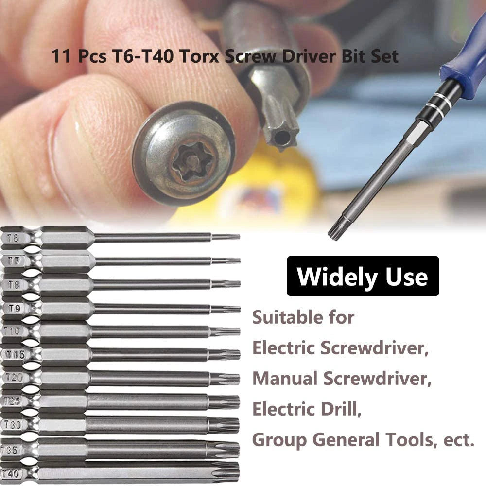 SLADE 11-Pc S2 Torx Bit Set T6–T40 Magnetic 75–100mm Torx Screwdriver Bit Set Oasis Select