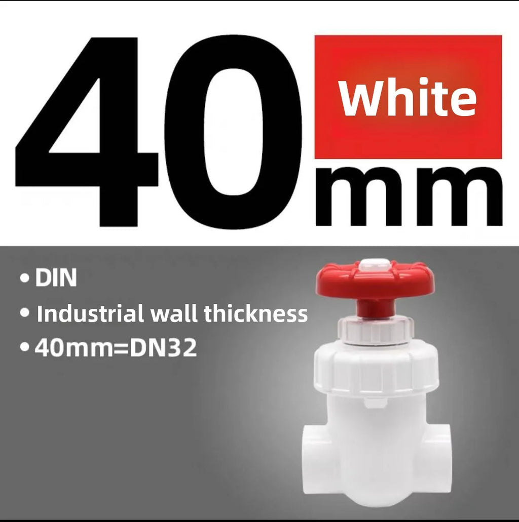 Flowcolour 20/25/32/40mm Hi-quality UPVC Gate Valve Precision Flow Control PVC Sluice Valve Garden Irrigation Aquarium PVC Valve Oasis Select white 40mm