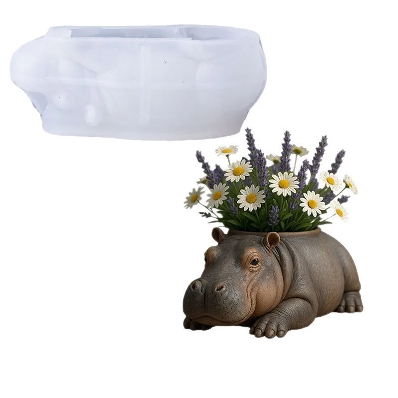 Cute Hippo Silicone Mold For Succulent Pot Candle Soap Concrete Non Stick Easy Demoulding DIY Craft Tool Oasis Select