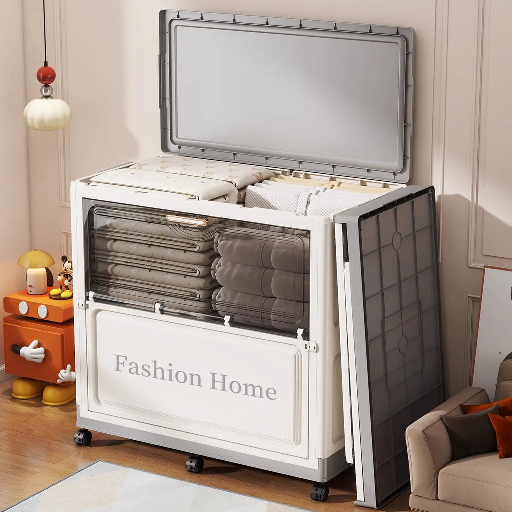 77cm Foldable Storage Bin, Large Capacity Organizer with Rolling Wheels, Collapsible Space-Saving for Clothes/Quilts, Bedroom Oasis Select