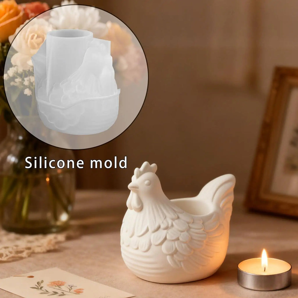 Hen Candle Jar Silicone Mold DIY Handmade 3D Chick-Shaped Flowerpot Storage Box Easter Base Plaster Concrete Mold Home Decor Oasis Select