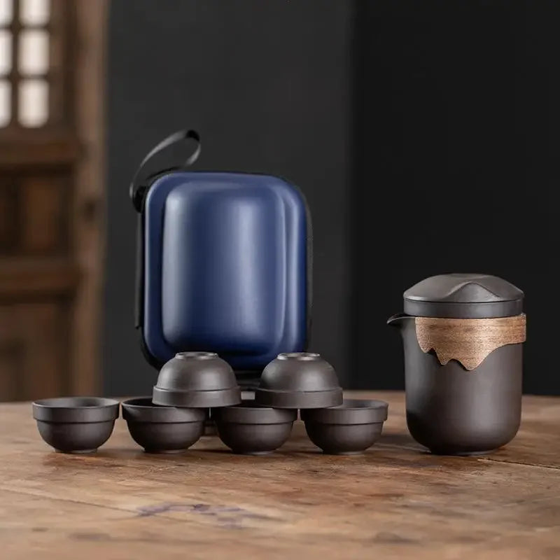 Travel Tea Set Chinese Purple Clay Sand Teaware Sets Outdoor Portable Tour Tea Cups kung fu Tea Infuser Pot Best Gift Oasis Select A