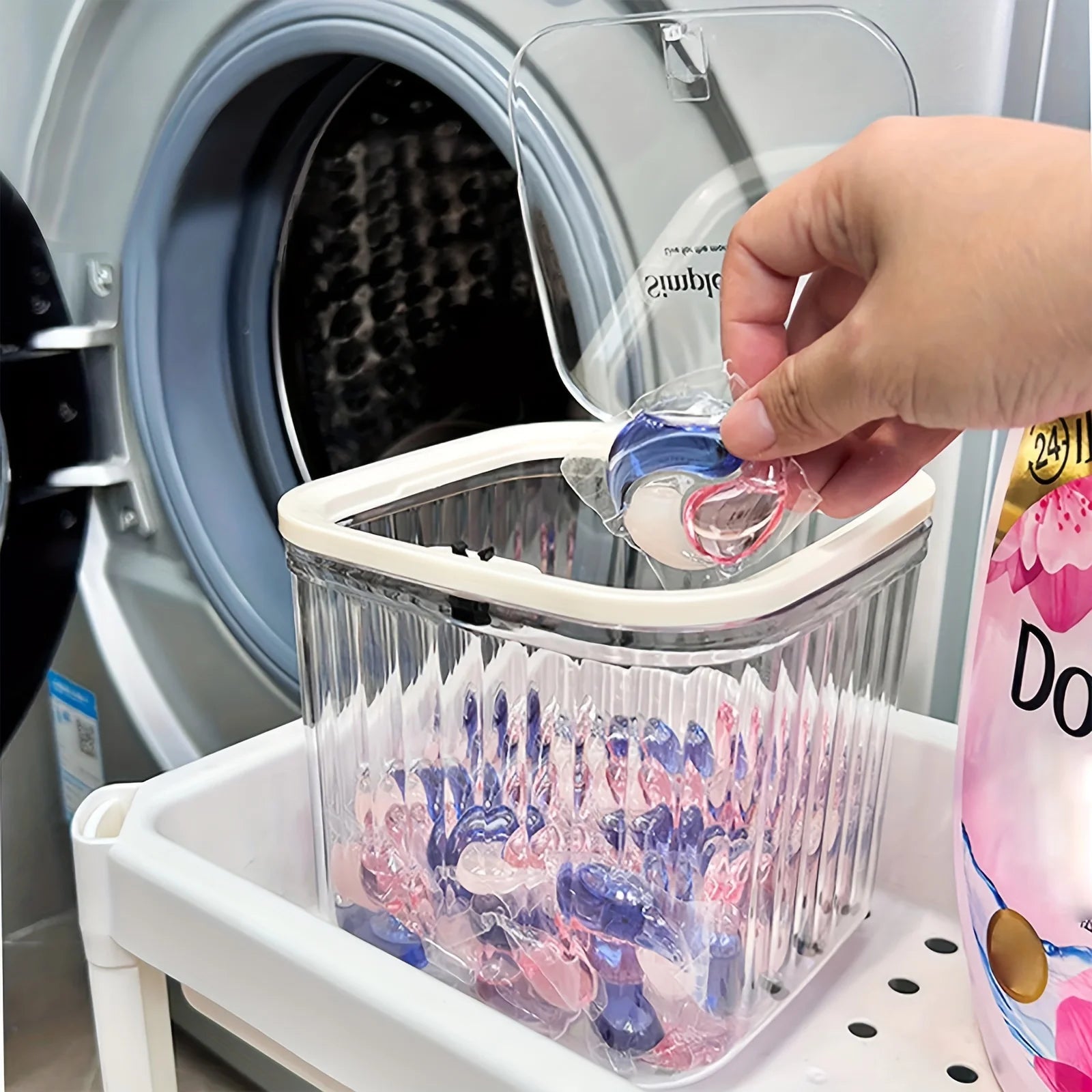Laundry Capsule Container, 100 oz Laundry Detergent Container with Scoop, Jar with Seal and Pop-Up Lid Oasis Select