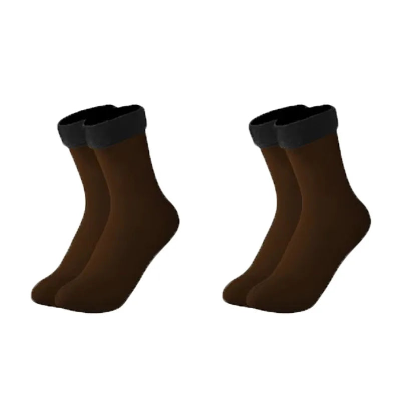 1/2/3pairs Snow Socks Middle Tube Solid Winter Plus Velvet Thick Keep Warm And Cold Socks Comfortable Mens Womens Floor Socks Oasis Select coffee 2pairs