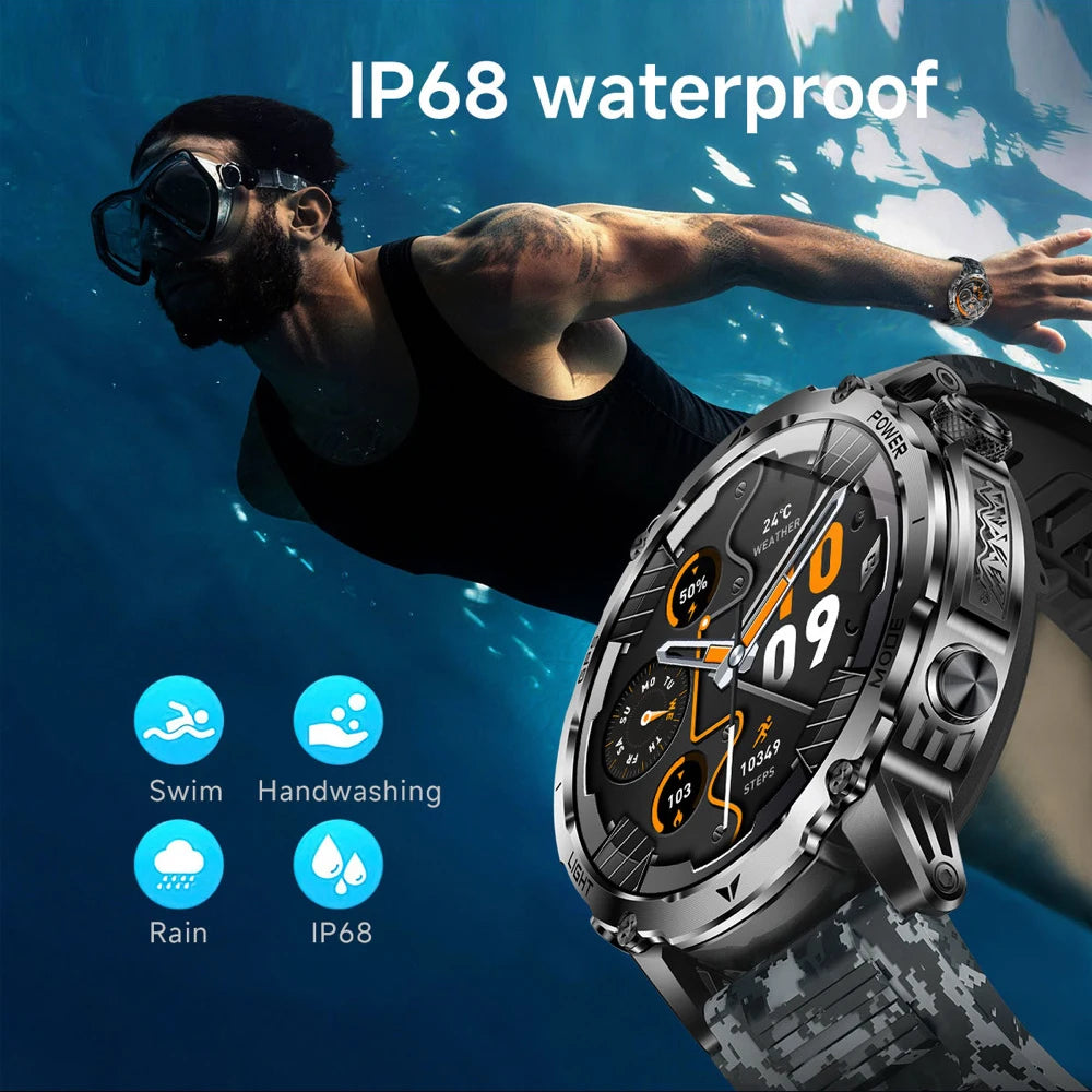 Outdoor Smart Watch Men Lady Flashlight Heart Rate BT Call Sports Bracelets Health Smartwatch Waterproof Compass GPS SOS 1100mAh Oasis Select