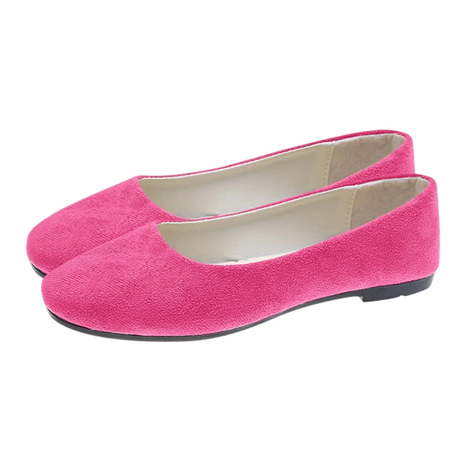 Woman Flats Casual Round Toe Cute Flats Flock Mocasines Ballerina Church Flats Female Suede Elegant Soft Sole Mom Shoes Oasis Select 36 Hot Pink