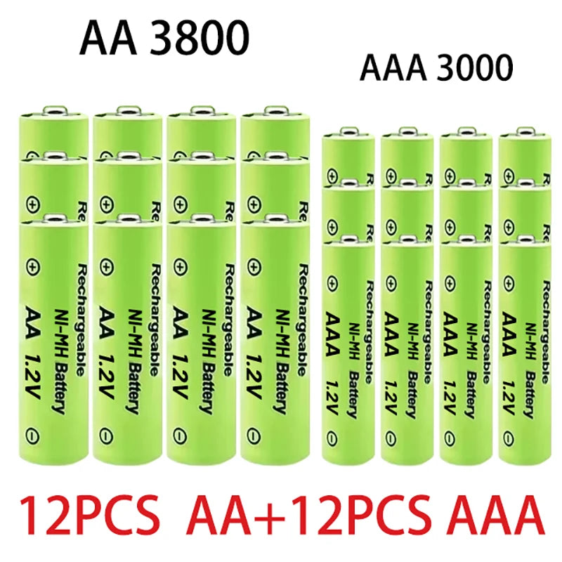 1.2V AA + AAA NI MH Rechargeable AA Battery AAA Alkaline 3000-3800mah For Torch Toys Clock MP3 Player Replace Ni-Mh Battery Oasis Select 12AA12AAA