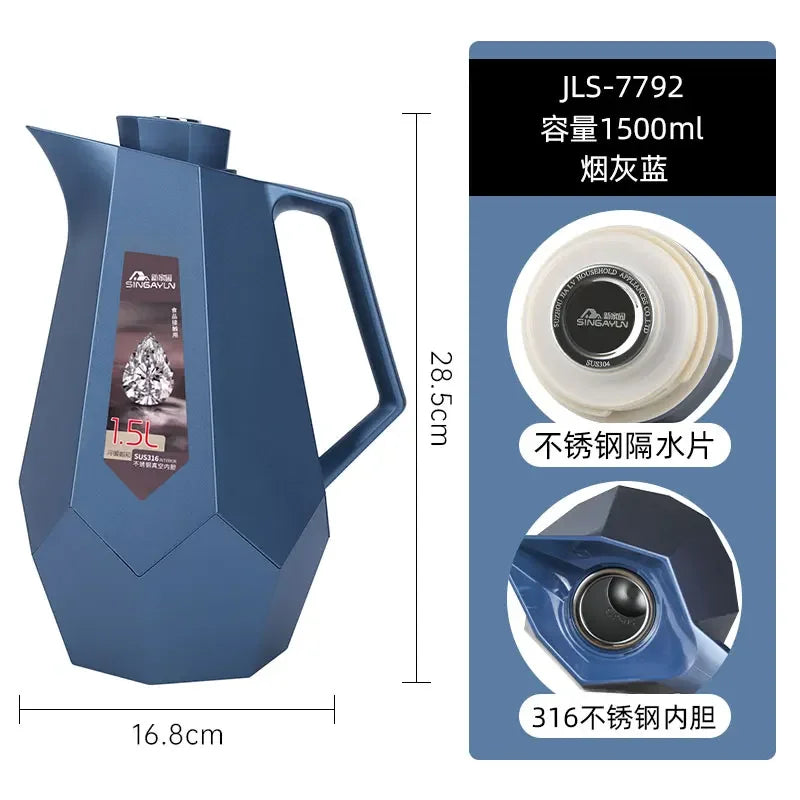 Nordic Wind Household Insulation Pot 316 Stainless Steel Vacuum Inner Liner European Hot Water Bottle Warm Pot Oasis Select blue 1.5L