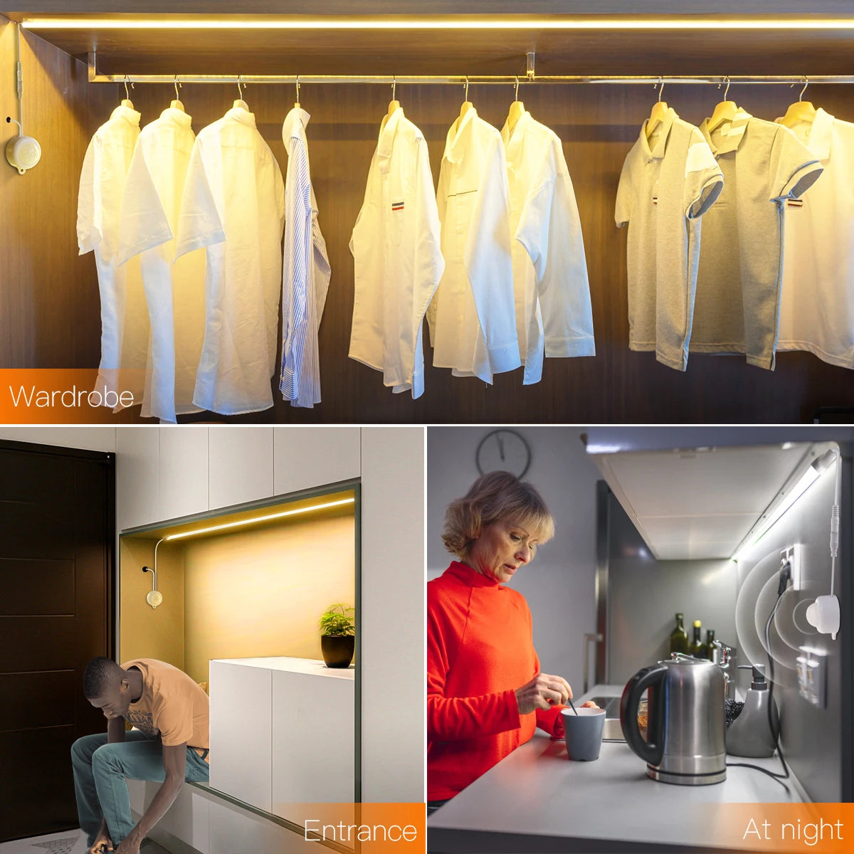 DC12V LED Light Bars Bedroom Night Induction Lamp 30CM/40CM/50CM PIR Motion Sensor For Kitchen Stair Hallway Lighting White/Warm Oasis Select