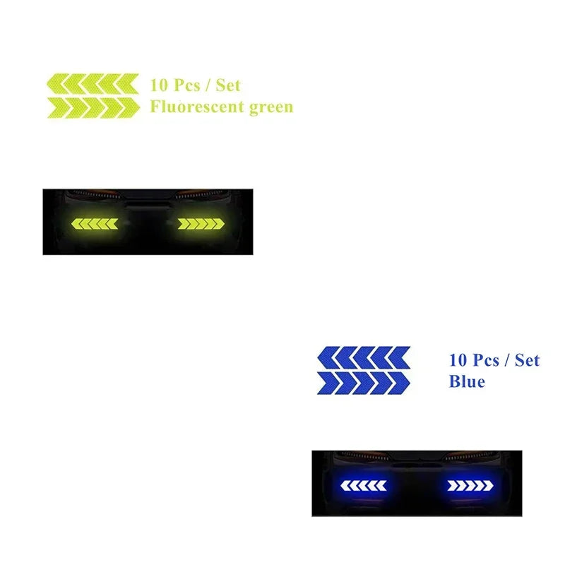 10pcs Car Reflective Arrow Sticker Safety Warning Sticker For Car Bumper Trunk Reflector Hazard Tape Car Styling Luminous Film Oasis Select 20pcs mix