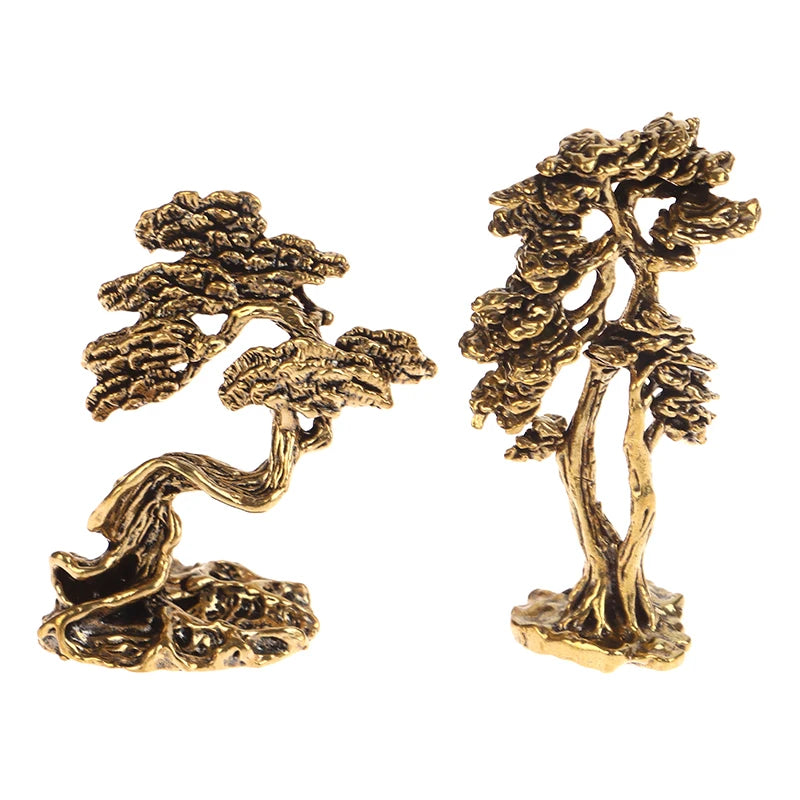 1Pc Brass Mini Welcome Pine Figurine Tree Miniature Landscape Small Bonsai Tree Statues Garden Decorations Accessories Oasis Select