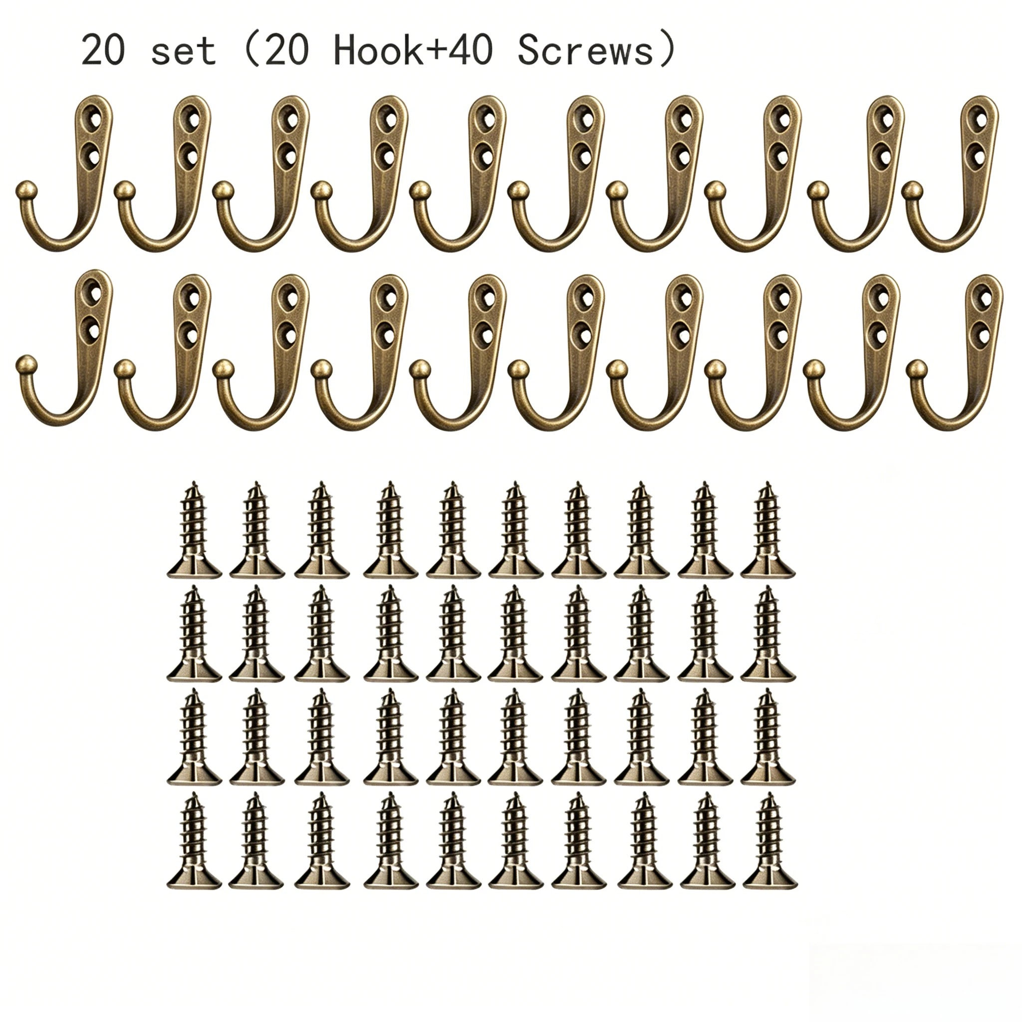 10/20/50 Set Heavy Duty Alloy Wall Hooks with Screws, Metal Coat Hook for Garden Garage Storage, Wall Mounted for Tools Hangers Oasis Select 20 set bronze