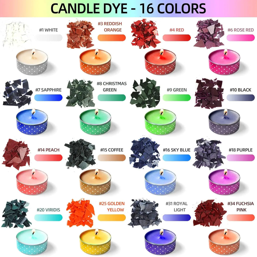 Candle Dye for Candle Making, Wax Color Chips for Wax Melts, Dye for Soy Wax, Beeswax, Paraffin Wax, 16 Colors x 5g Oasis Select