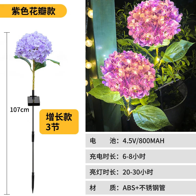 LED Simulation Hydrangea Solar Ground Insert Light Outdoor Waterproof Garden Lawn Light Solar Garden Light Oasis Select Purple