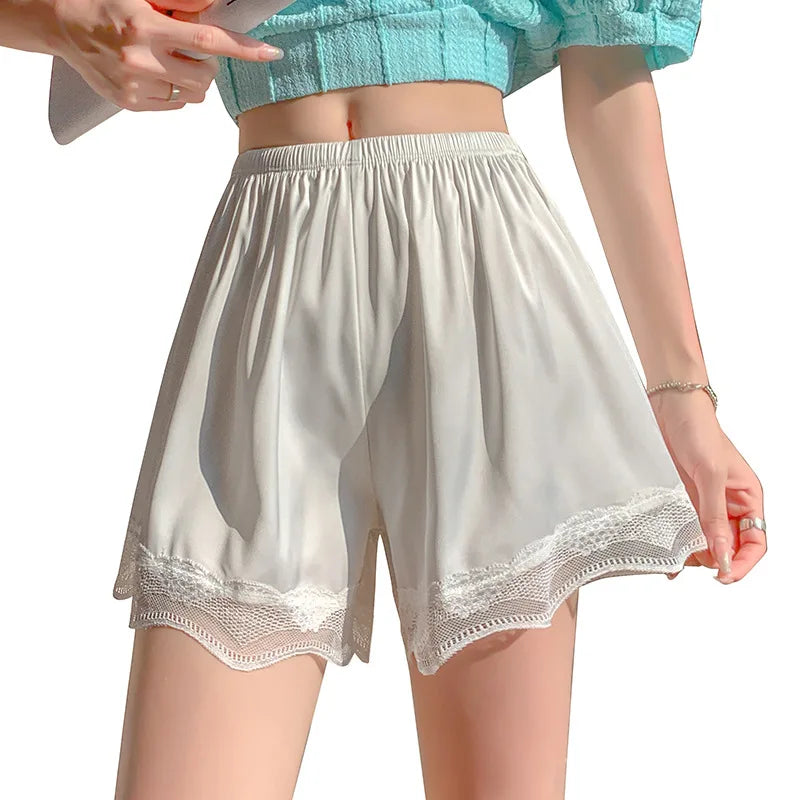 Lace Anti Exposure Safety Shorts for Women Summer Thin Breathable Sleep Shorts No Roll Hem Safety Panties for Home Outwear Oasis Select
