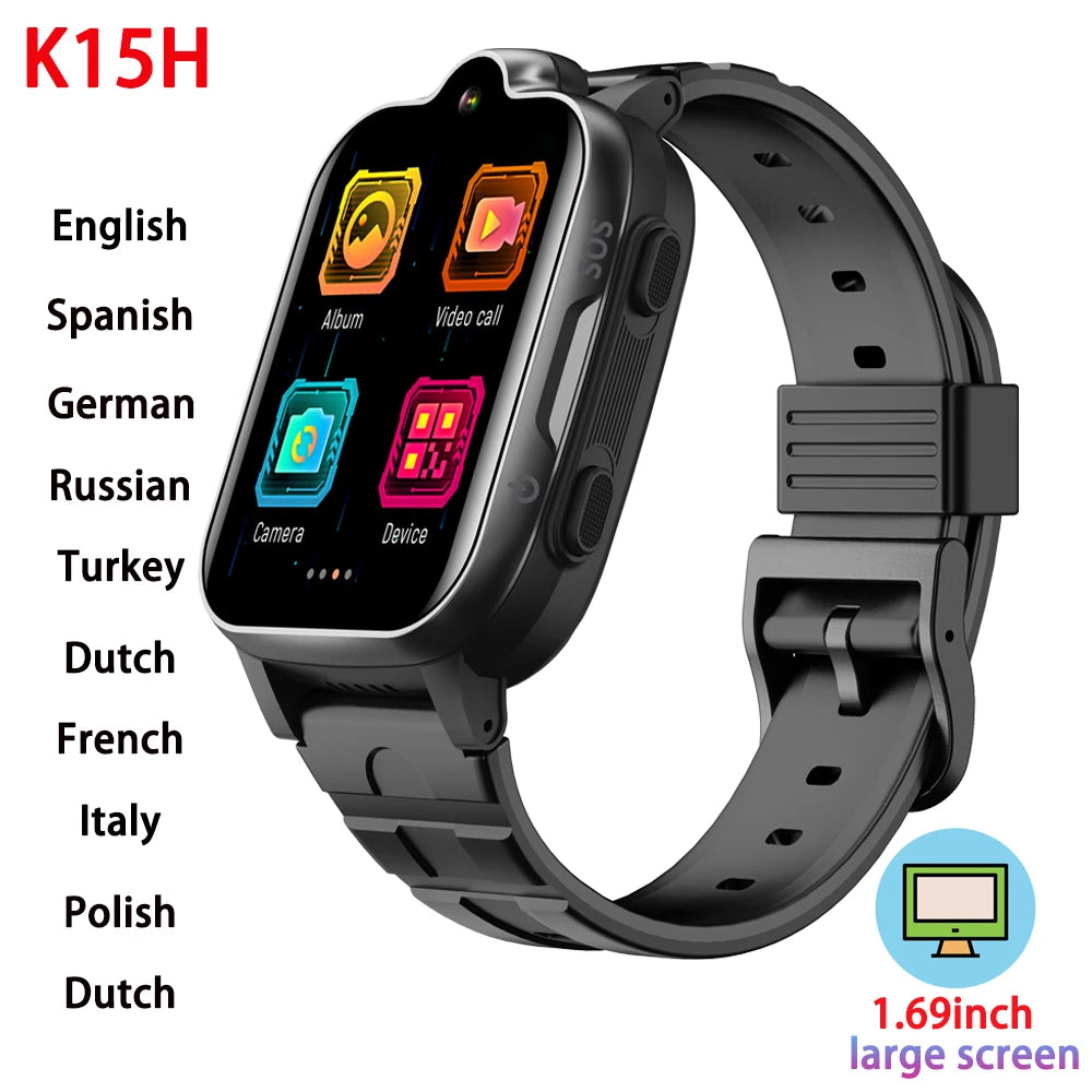 4G Kids Smart Watch Camera SOS Waterproof GPS WIFI Video Call Monitor Tracker Location LBS Smartwatch Children Watch Boy Girl Oasis Select K15H black