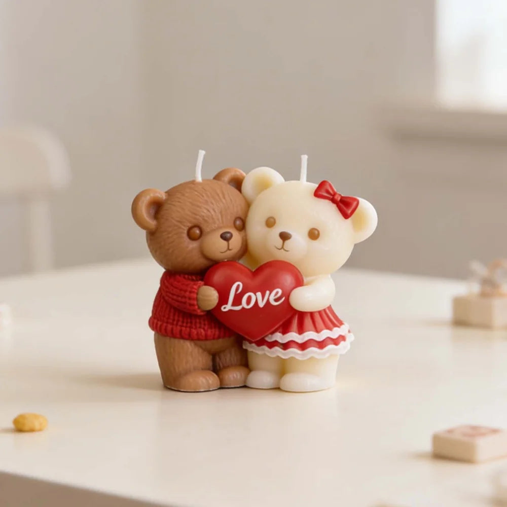 DIY Couple Bears Silicone Candle Mold Valentine's Day Handmade Gifts Aroma Gypsum Molds Home Decoration Crafts Making Oasis Select