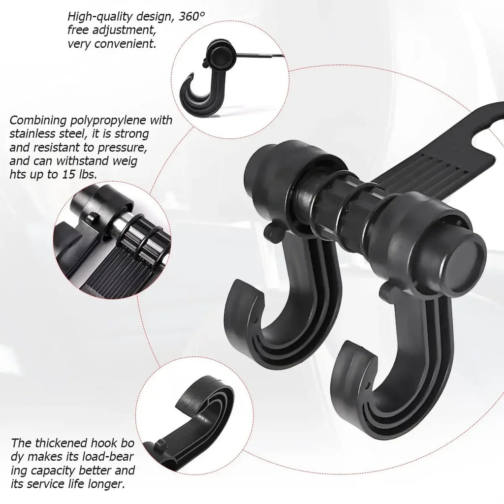 2/4Pcs Universal Car Hook Seat Multifunctional Car Backrest Storage Hook 360° Rotating Storage Double Hook Car Accessories Oasis Select