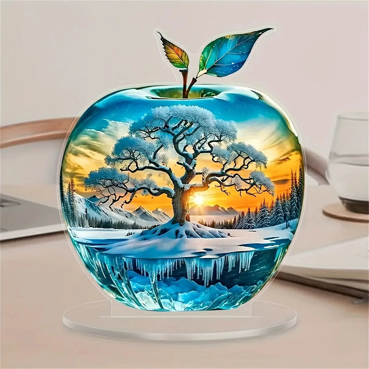 2D Acrylic for Apple Landscape Pattern Decorative Ornament for Home Living Room Entrance Tabletop Decoration Oasis Select