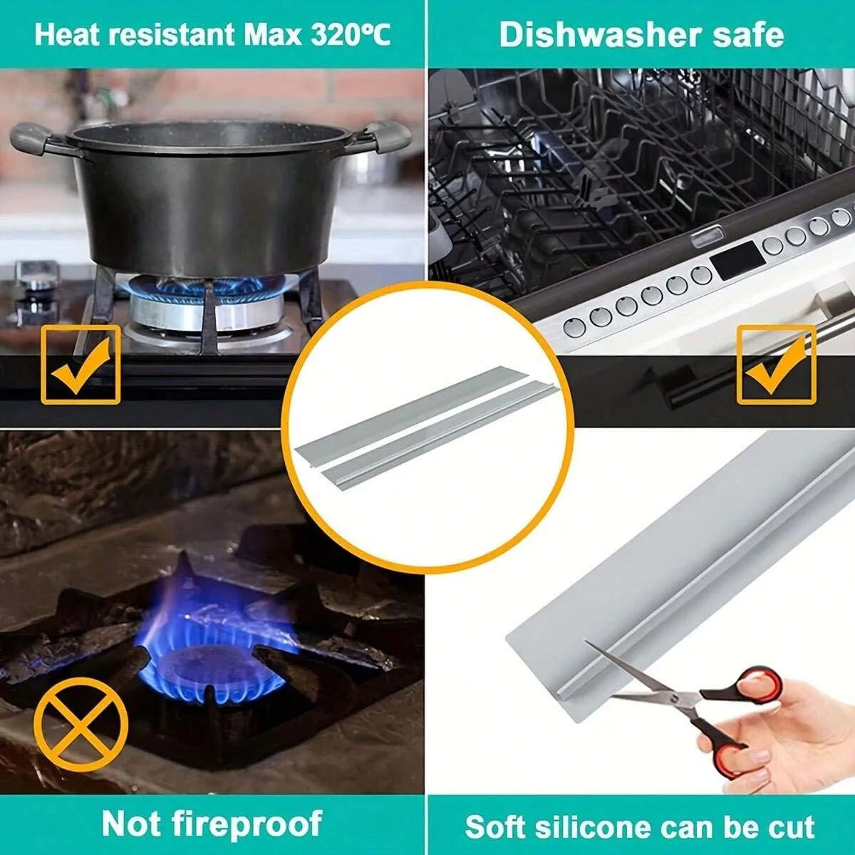 Silicone Gap Strip, Kitchen Gas Stove Sealing Strip, Kitchen Anti-Oil Anti-Stain Strip, Silicone Seal Insert Strip Oasis Select