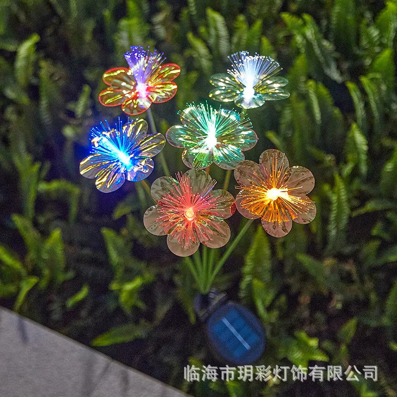 Solar Fiber Optic Butterfly Lights Outdoor Courtyard Waterproof Ground Plug Lawn Lights Villa Decorative Atmosphere Color Lights Oasis Select Color-flower6 heads