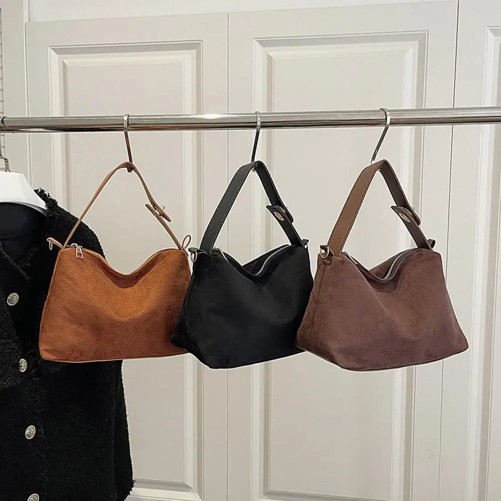 Vintage Suede Shoulder Bag Women's Matte Underarm Bag Retro Hobo Handbag Fashion Simple Casual Crossbody Bag for Girls Oasis Select