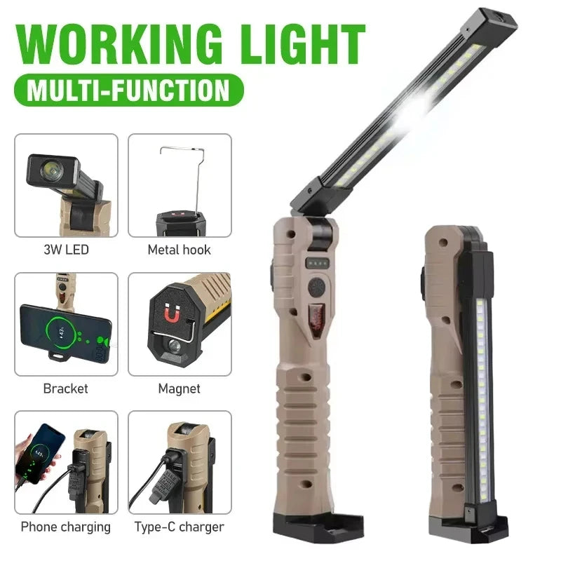 KDULIT Multi-function Super Bright LED Fold Floodlight Portable Magnetic COB Working Light Type-C Rechargeable Camping Lamp Oasis Select