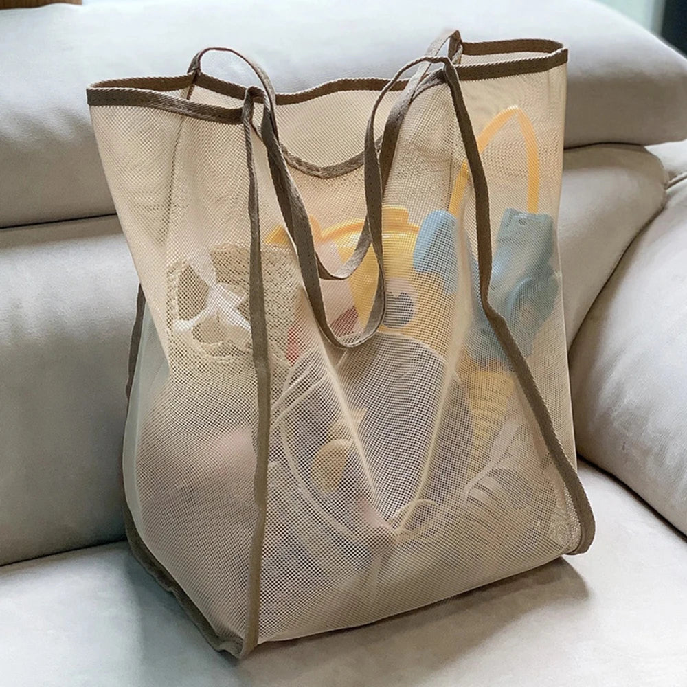 Transparent Mesh Beach Bag – Lightweight Large Capacity Tote