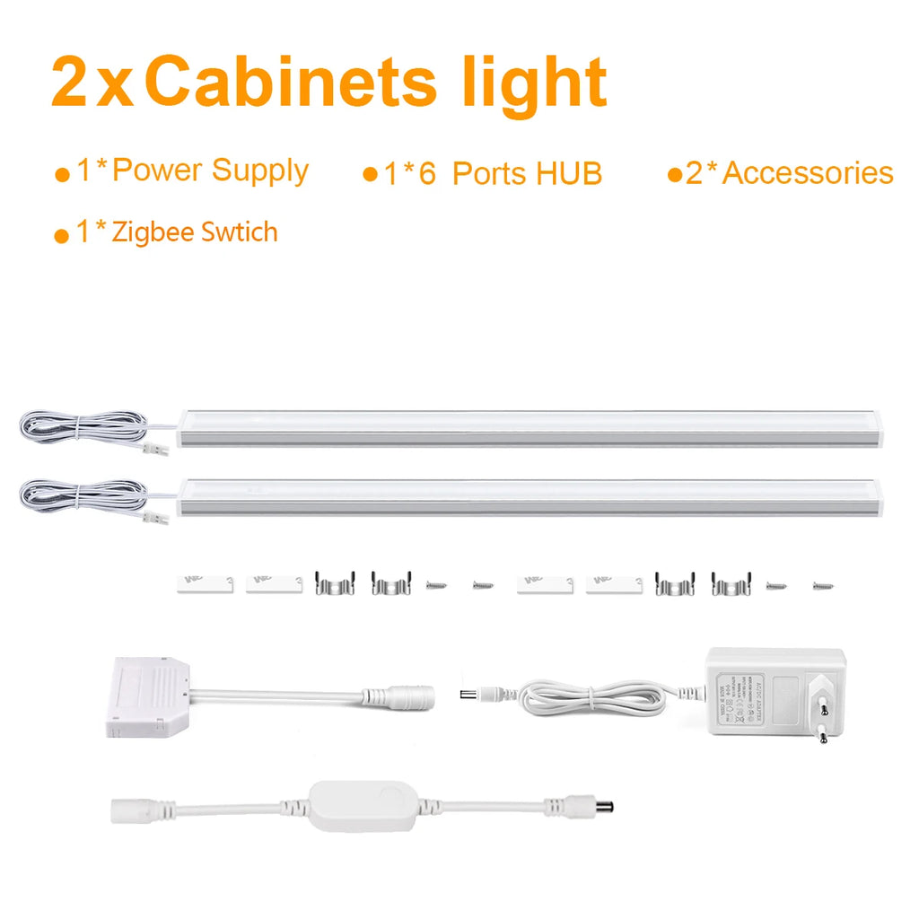 Smart Zigbee Cabinet Lighting 12V Tuya Dimmable Under Cabinet Lamp 12V 30CM 40CM 50CM LED Bar Light for Closet Wardrobe Lighting Oasis Select 2x LED Bar EU Plug WHITE 50cm