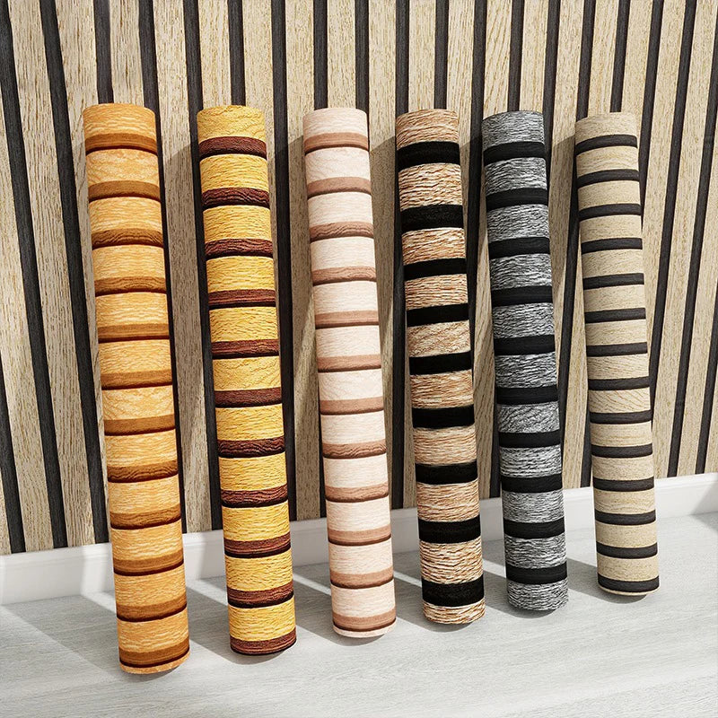 New Black and Gray Grille Imitation Wood Grain Self-adhesive Waterproof Wallpaper New Chinese Style Background Wall Wallpaper Oasis Select