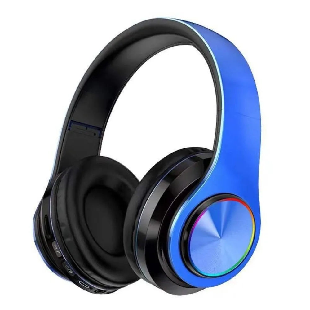RGB Lighting Bluetooth Headphones Stereo Sound With Microphone Over Ear Headphones HIFI Audio With Mic Wireless Headphones Oasis Select Blue