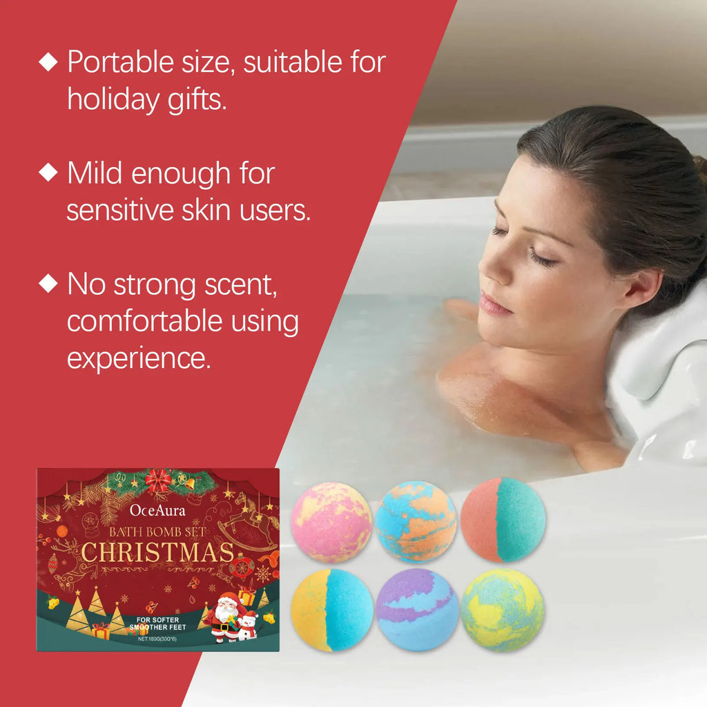 OceAura Christmas Bath Bomb Gift Set – 6 Fizzy Scented Bombs Bath Bomb Gift Set Oasis Select