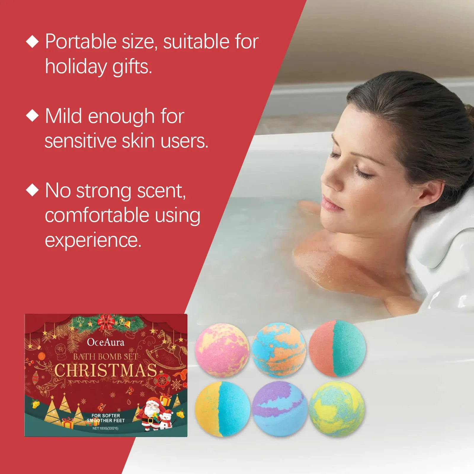 OceAura Christmas Bath Bomb Gift Set – 6 Fizzy Scented Bombs Bath Bomb Gift Set Oasis Select
