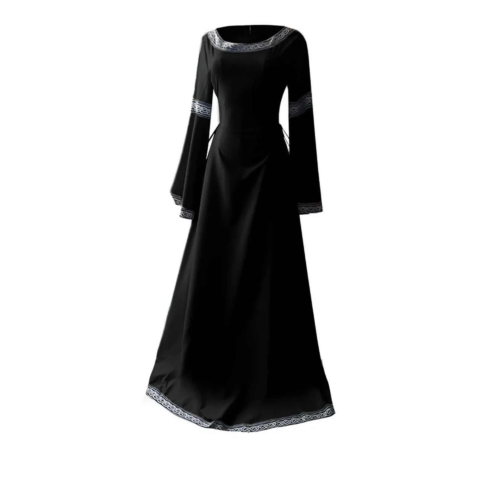 Women's Medieval Renaissance Trumpet Sleeve Lace Maxi Gown Renaissance Costume Dress Oasis Select Black XL