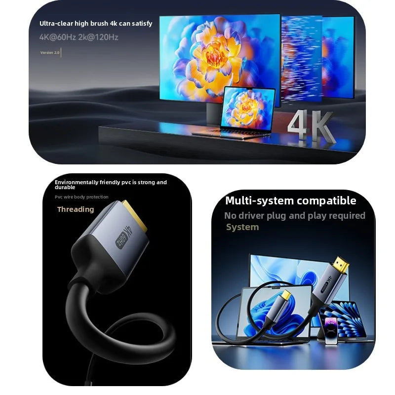 Type C to HDMI-Compatible HDTV Cable4K@30Hz 4K@60Hz USB C to HDMI Cable for Air iPad TV Converter MacBook USB-C HDMI Adapter Oasis Select