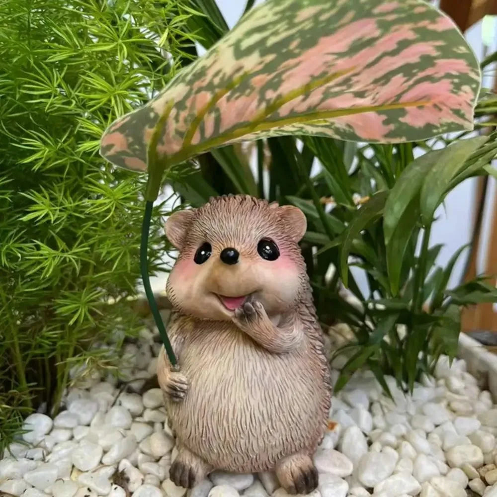 Leaf Umbrella Hedgehog Figurine | Resin Garden Statue Decor Garden Figurine Oasis Select