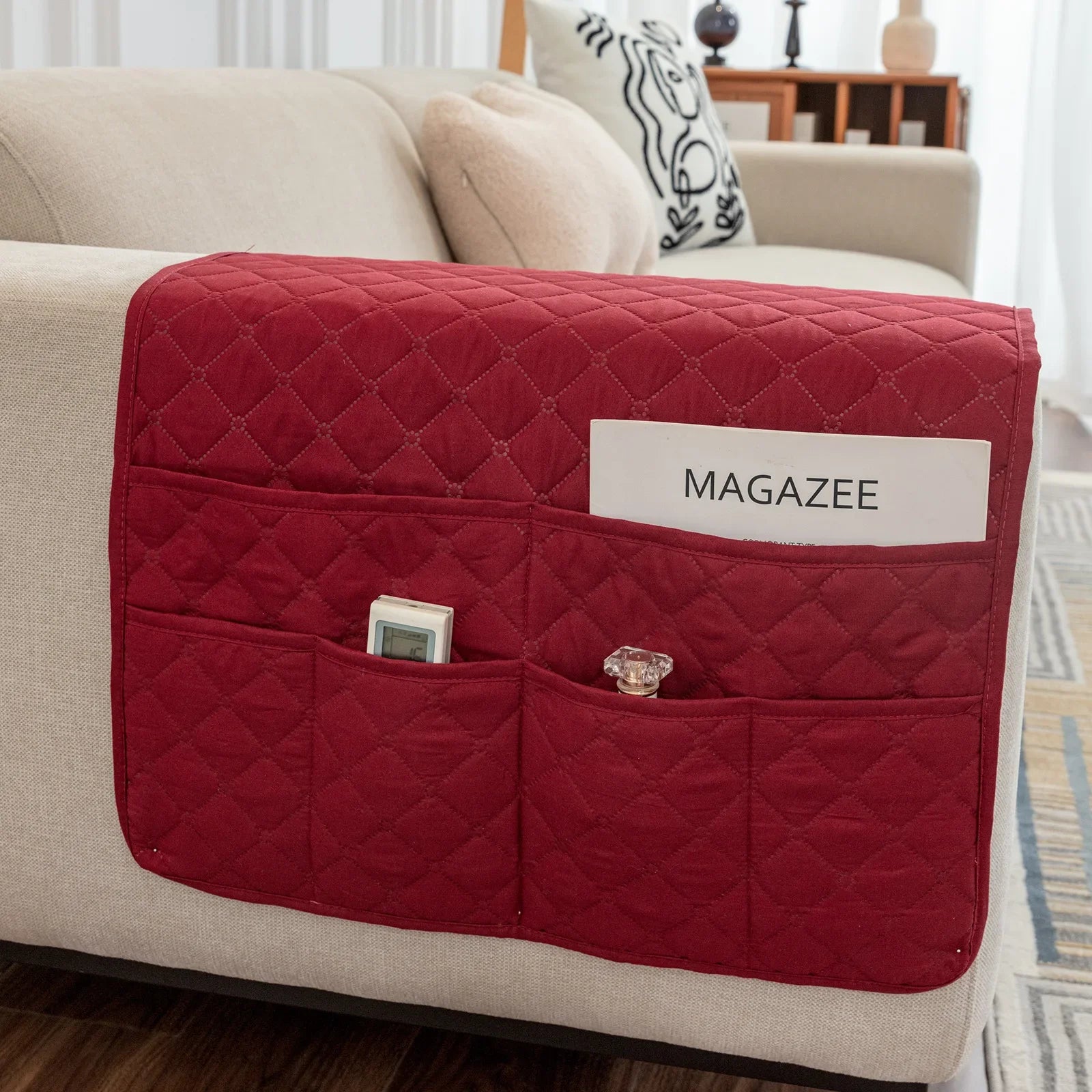 New Sofa Hand Towel with Storage Pocket Magazine Remote Control Sofa Recliner Armrest Clutter Management Bag Oasis Select