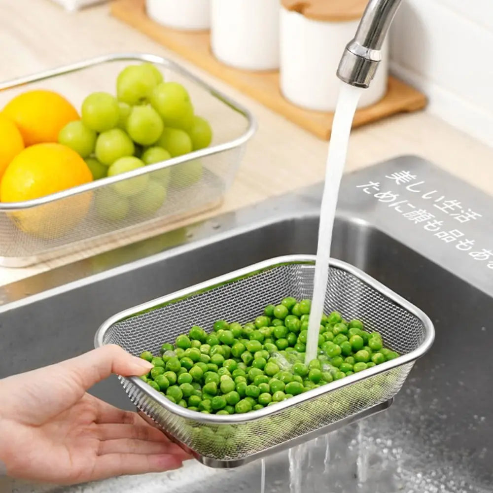 Simple Square Drain Basket Stainless Steel Hollow Out Rice Washing Basin Thickened Kitchen Storage Basket Oasis Select