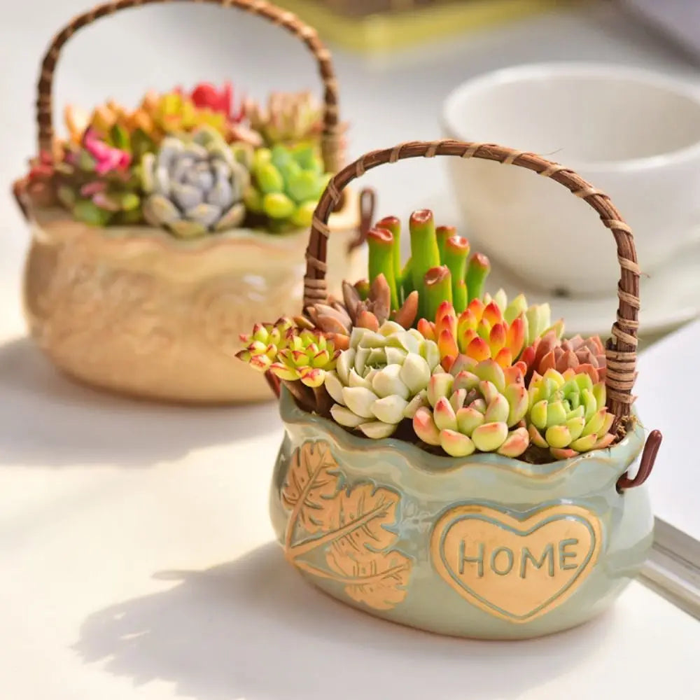 Corrosion-resistant Ceramic Succulent Planter Decorative Breathable Creative Flower Pot With Handle Nordic Flowerpot Ornament Oasis Select