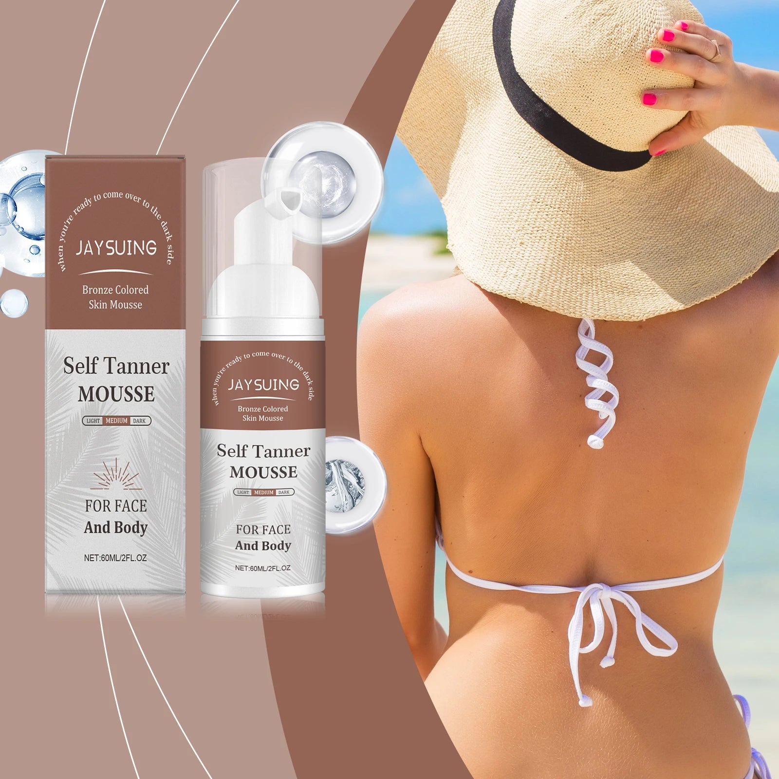 Self Tanner Mousse Natural Organic Sunless Tanning Foam for Dark Fake Tan Face Body Fast-Absorbing Moisturizing Tan Boosting Oil Oasis Select