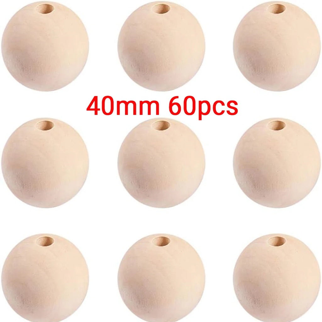 30-400pcs wooden beads round separator wooden balls 20/30/40 mm lead-free beads for jewelry making DIY handmade accessories Oasis Select 40MM 60PCS